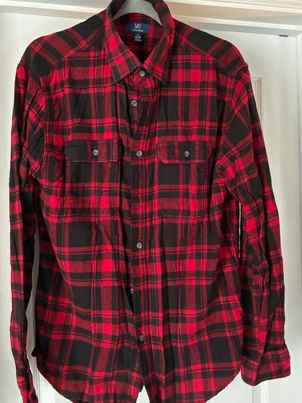 George Red & Black Plaid Flannel Shirt Size M